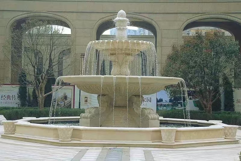 阳泉 黄金麻花岗岩异型加工——户外庭院石雕流水喷泉