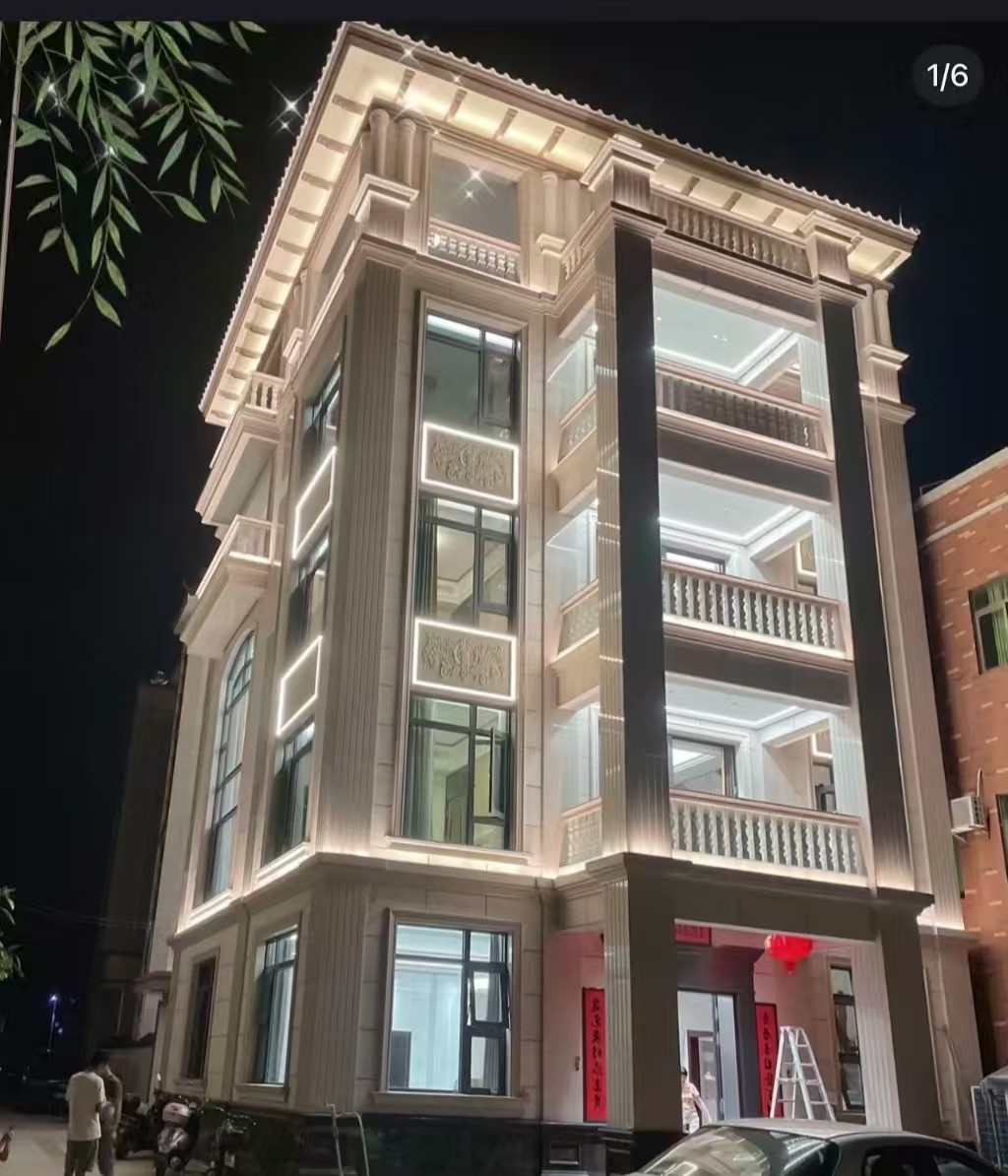 阳泉 芝麻白花岗岩别墅外墙夜间效果