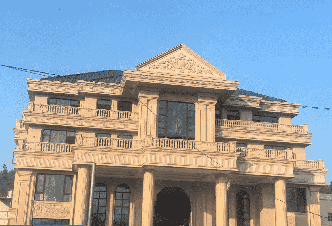 阳泉黄金麻别墅外墙干挂石材效果示例